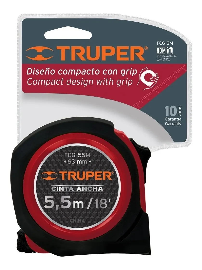 Flexómetro compacto con grip, 5 m, cinta 19 mm