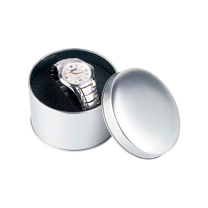 Estuche metálico redondo.
